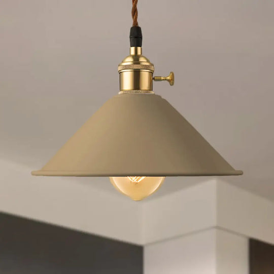 Industrial Style Metal Conic Shade Dining Room Ceiling Light Fixture - 1 Gray/White/Pink Pendant