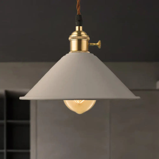 Industrial Style Metal Conic Shade Dining Room Ceiling Light Fixture - 1 Gray/White/Pink Pendant