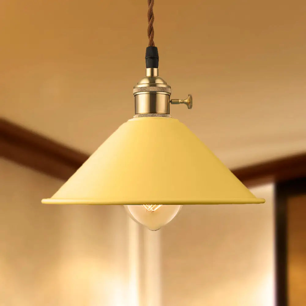 Industrial Style Metal Conic Shade Dining Room Ceiling Light Fixture - 1 Gray/White/Pink Pendant