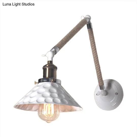 Industrial Style Metal Conic Wall Sconce With Swing Arm - 1 Light Corridor In White