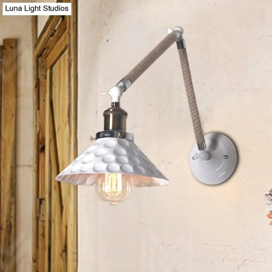 Industrial Style Metal Conic Wall Sconce With Swing Arm - 1 Light Corridor In White