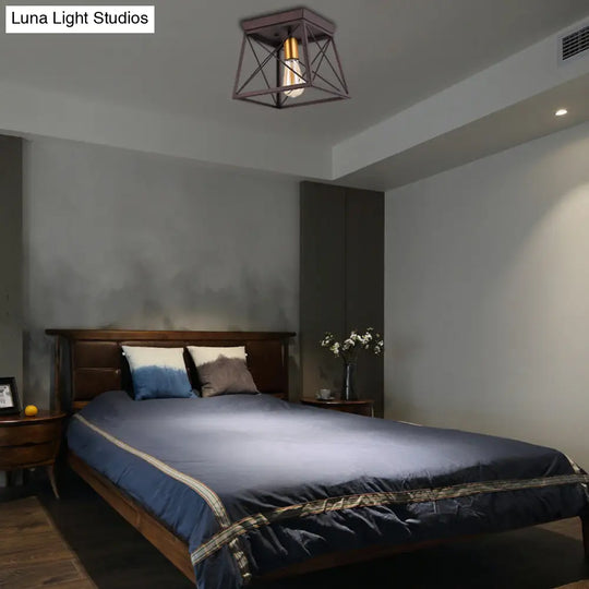 Industrial Style Metal Flush Ceiling Light Fixture - 10’/12’ Wide 2 Bulbs Coffee Tone Ideal For