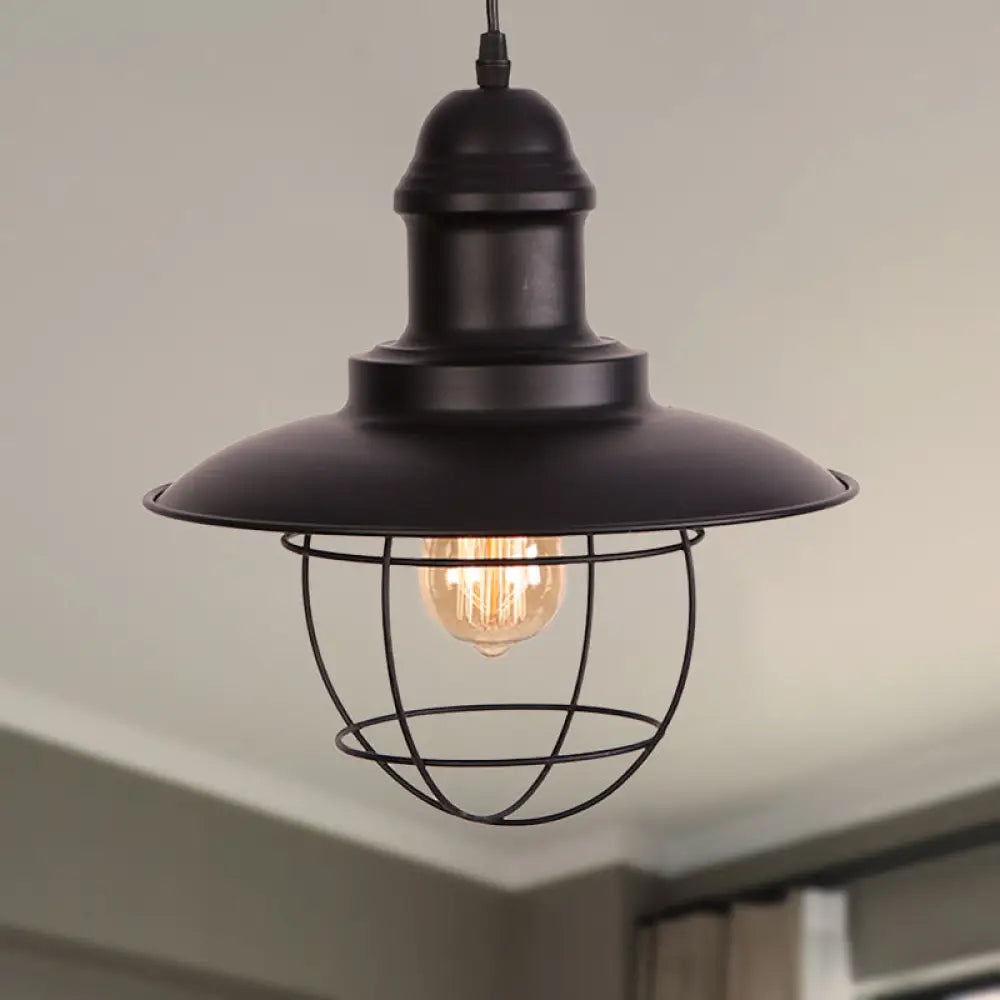 Industrial Style Metal Hanging Lamp With Adjustable Cord - Black