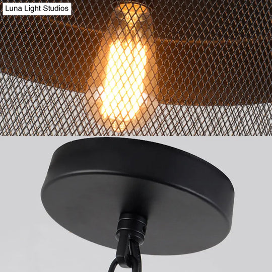 Metal Hanging Light Industrial Style With Black Mesh Drum Shade - Restaurant Pendant Fixture