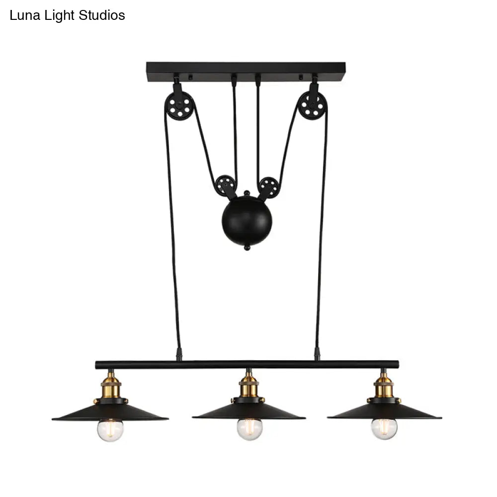 Industrial Style Metal Island Pendant Light With Flared Shade - 2/3 Bulbs Black Finish Indoor