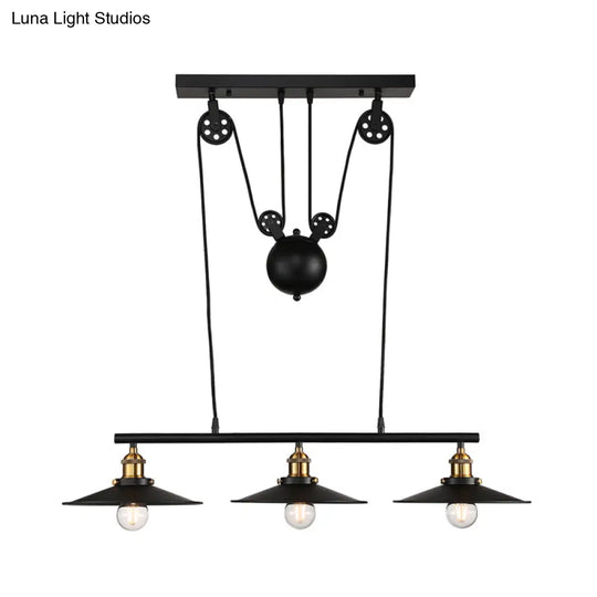 Industrial Style Metal Island Pendant Light With Flared Shade - 2/3 Bulbs Black Finish Indoor