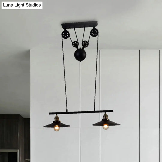 Industrial Style Metal Island Pendant Light With Flared Shade - 2/3 Bulbs Black Finish Indoor