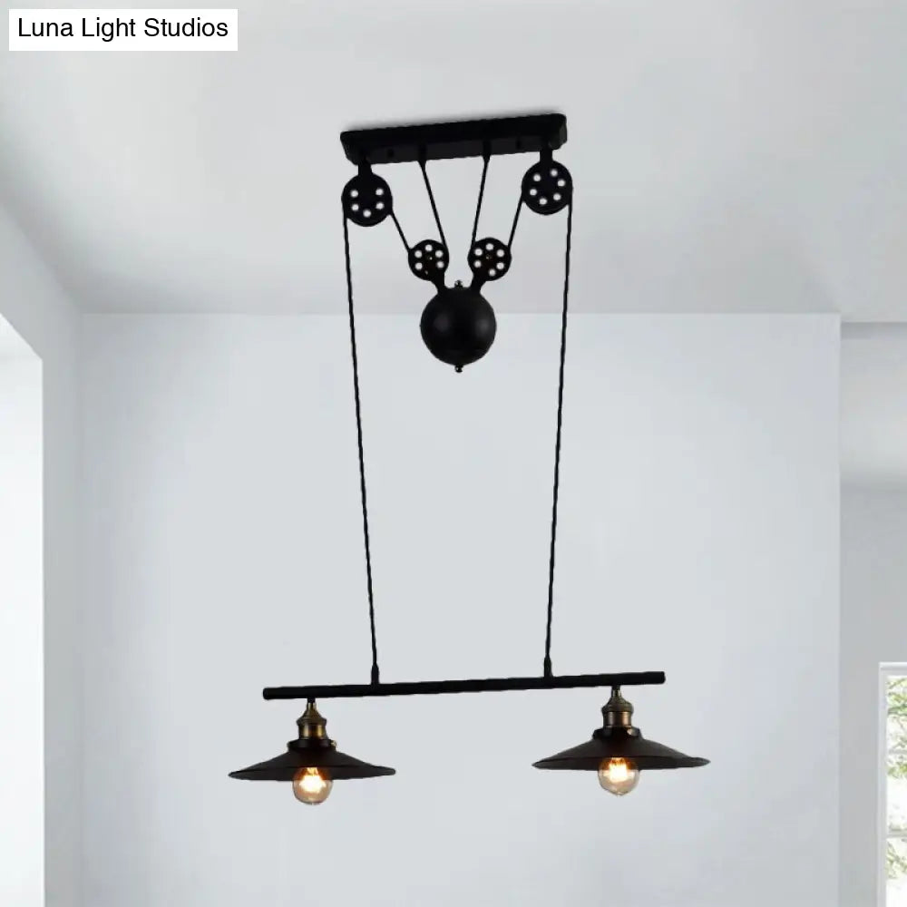 Industrial Style Metal Island Pendant Light With Flared Shade - 2/3 Bulbs Black Finish Indoor