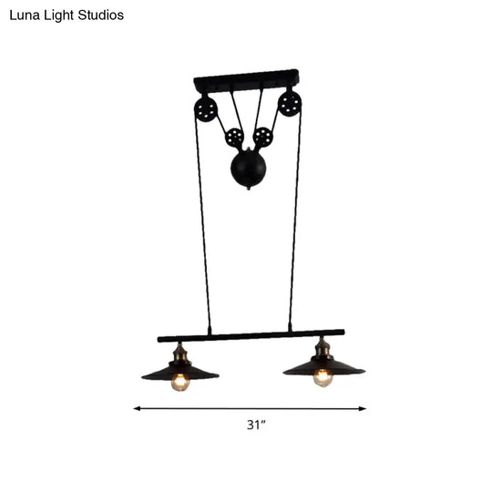 Industrial Style Metal Island Pendant Light With Flared Shade - 2/3 Bulbs Black Finish Indoor