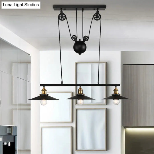 Industrial Style Metal Island Pendant Light With Flared Shade - 2/3 Bulbs Black Finish Indoor