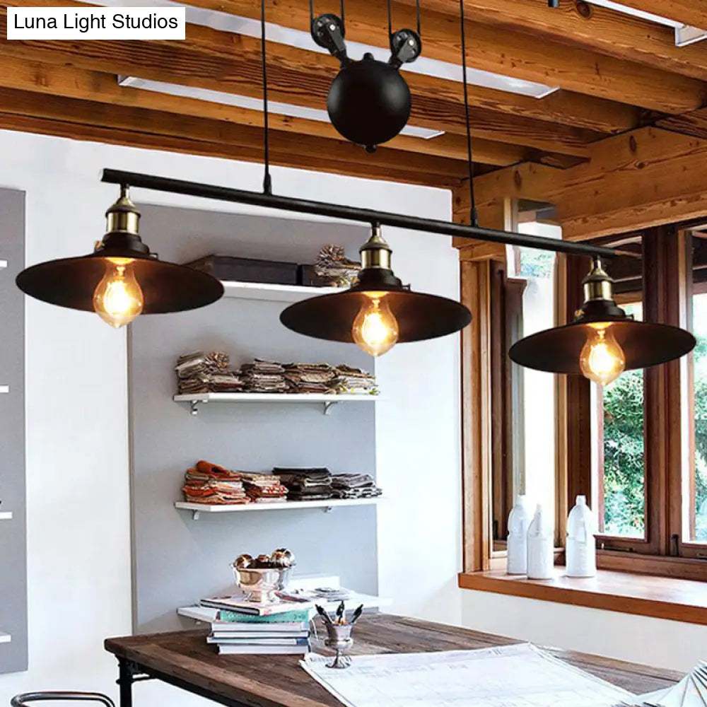 Industrial Style Metal Island Pendant Light With Flared Shade - 2/3 Bulbs Black Finish Indoor