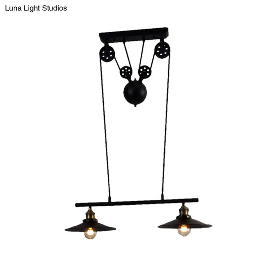 Industrial Style Metal Island Pendant Light With Flared Shade - 2/3 Bulbs Black Finish Indoor