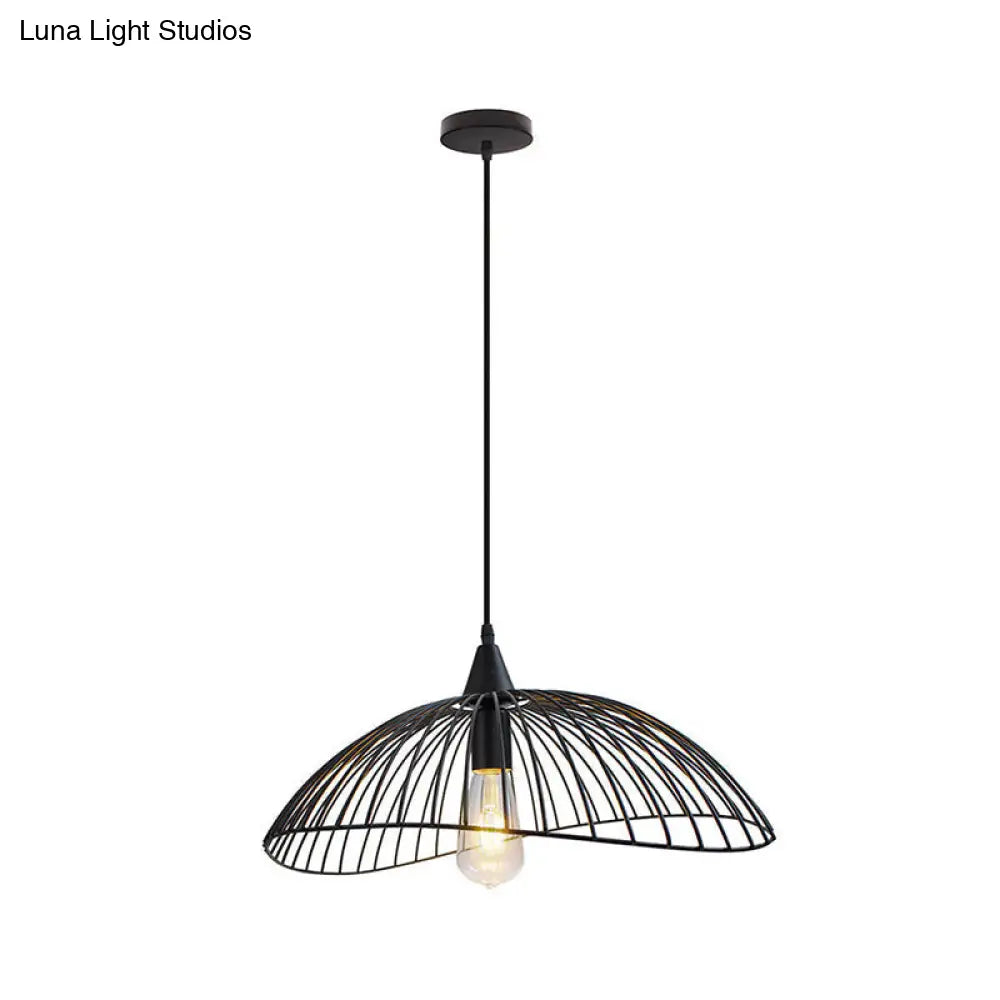 Industrial Style Metal Kitchen Suspension Light With Waveforms Design - Black 8’/19.5’ Dia 1 Head