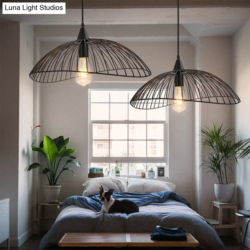 Industrial Style Metal Kitchen Suspension Light With Waveforms Design - Black 8’/19.5’ Dia 1 Head