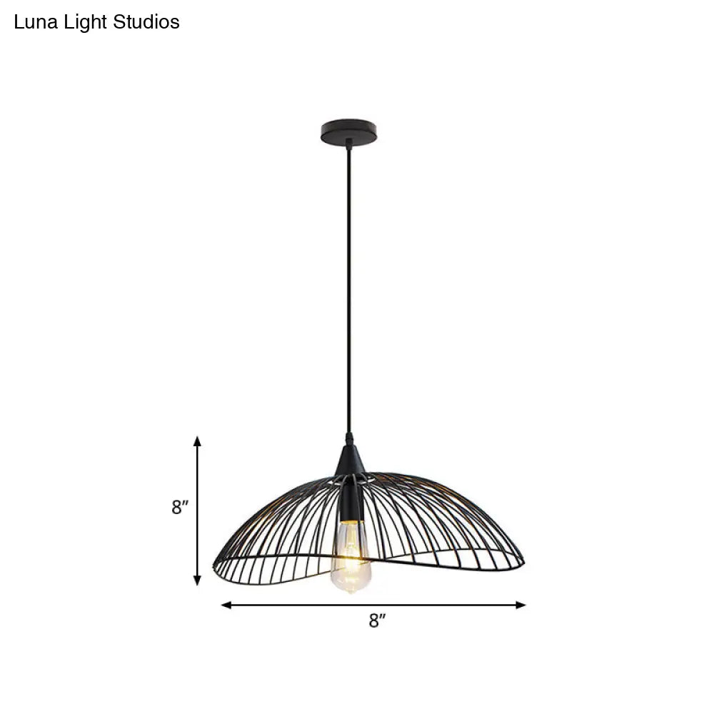 Industrial Style 1-Head Caged Ceiling Light With Waveform Design - Black 8/19.5Dia