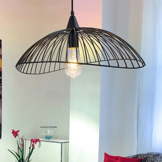 Industrial Style Metal Kitchen Suspension Light With Waveforms Design - Black 8’/19.5’ Dia 1