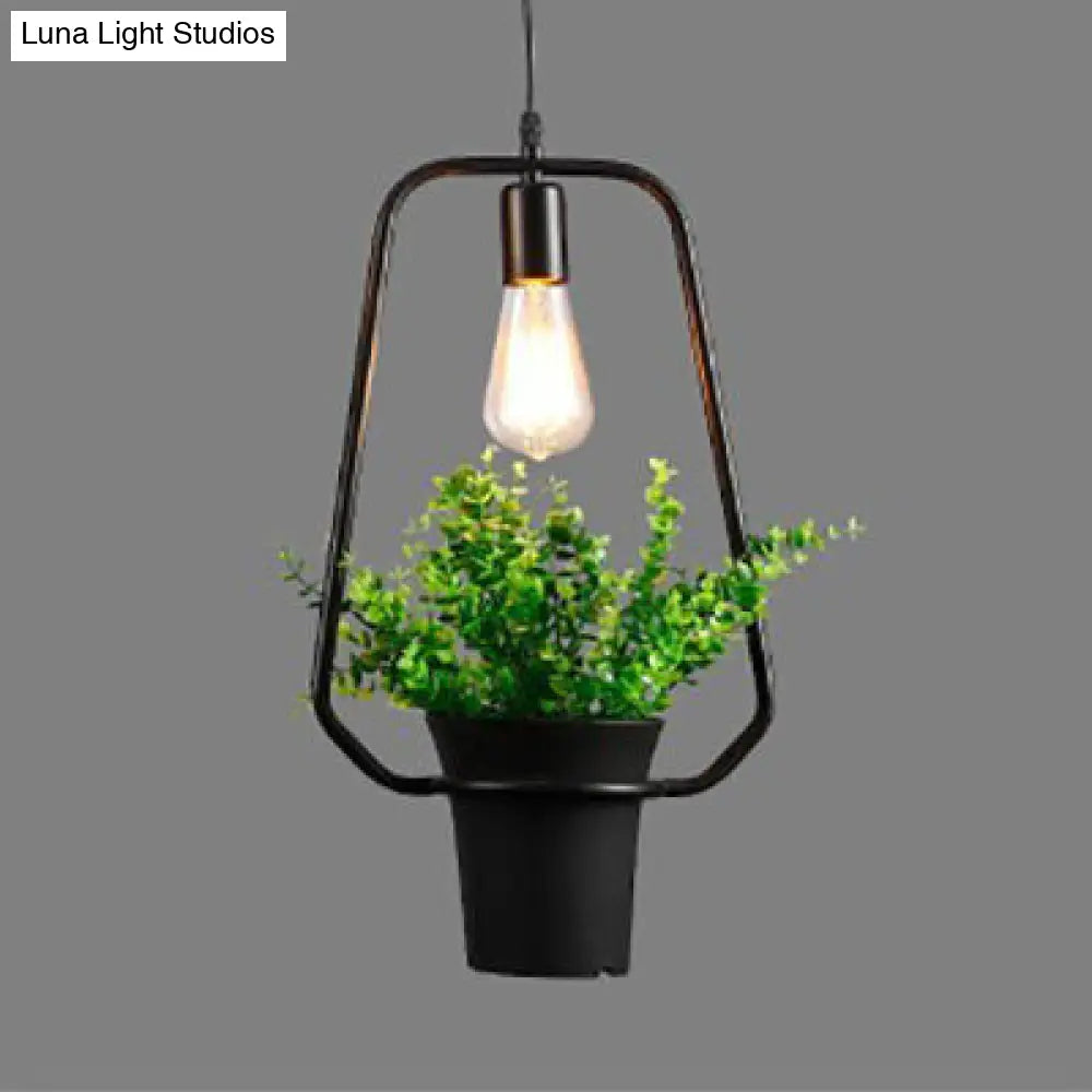 Industrial Style Hanging Light - Balcony Metal Pendant Lamp With Black Finish Planter And Frame / A