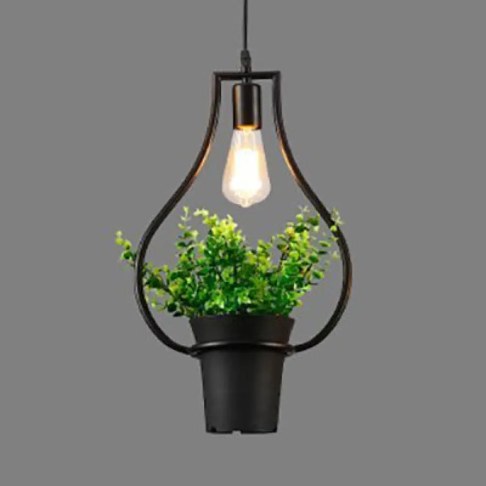 Industrial Style Metal Pendant Lamp With Hanging Frame Ideal For Balcony – Black Finish / B