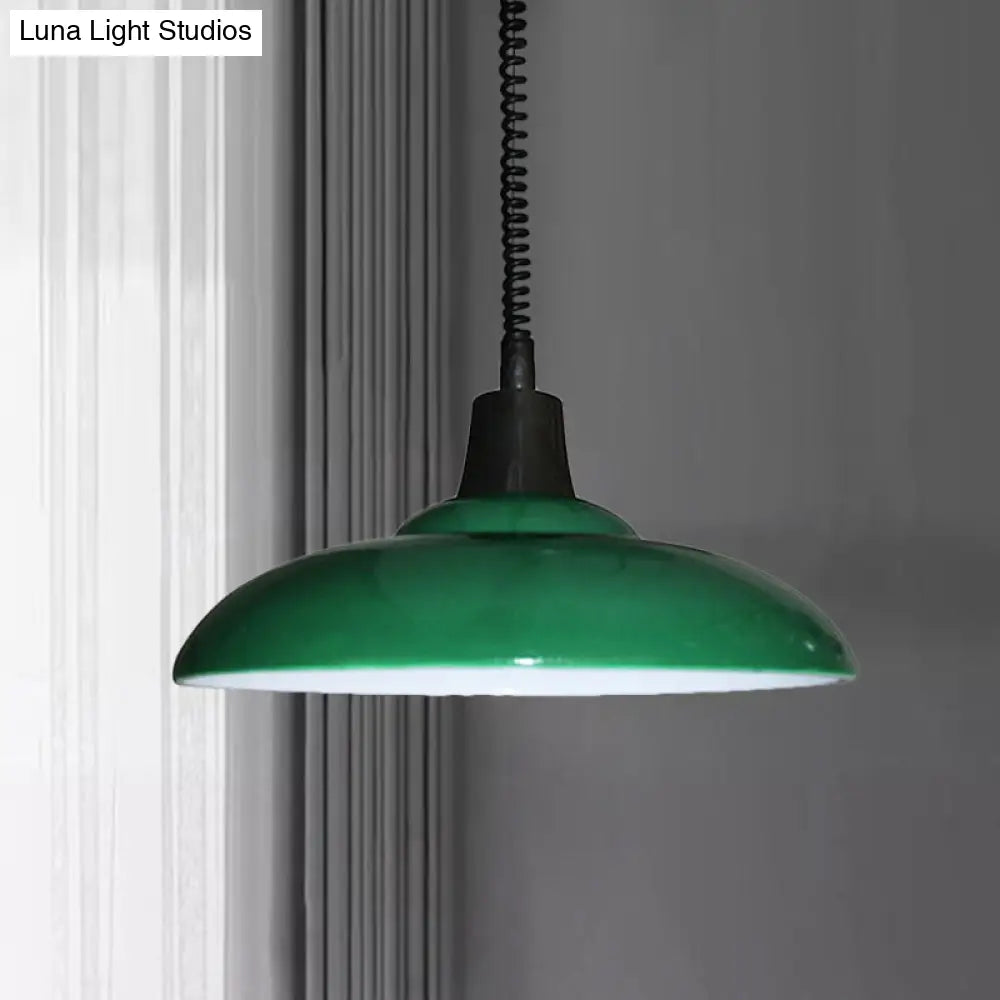 Industrial Style Black/Green Bowl Shade Pendant Light - 1 Metal Fixture For Living Room With