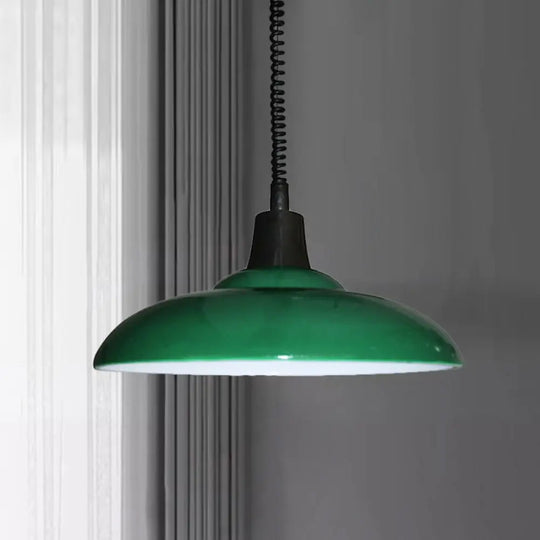 Industrial Style Metal Pendant Light With Adjustable Cord - Black/Green Bowl Shade 1 Perfect For