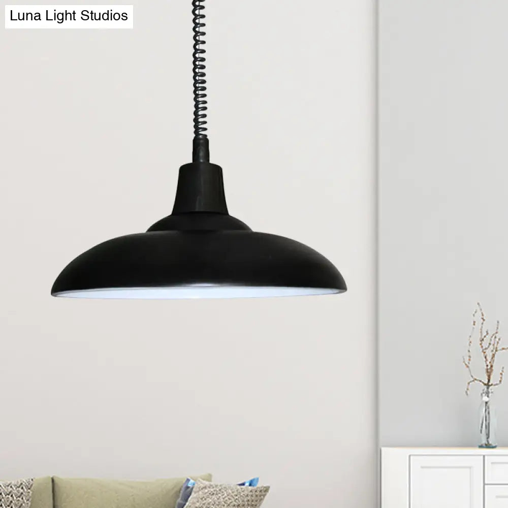 Industrial Style Metal Pendant Light With Adjustable Cord - Black/Green Bowl Shade 1 Perfect For