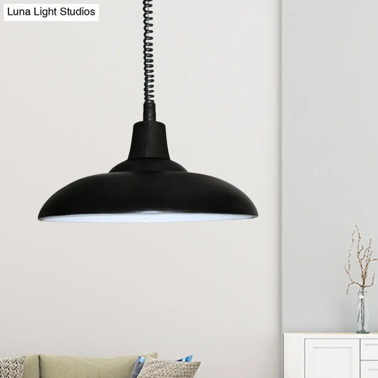 Industrial Style Metal Pendant Light With Adjustable Cord - Black/Green Bowl Shade 1 Perfect For