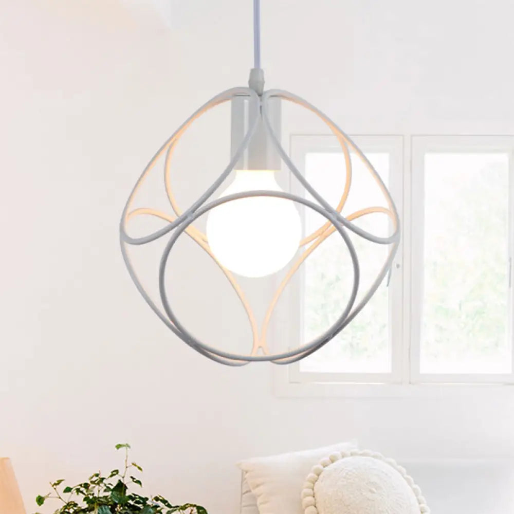 Industrial Style Metal Pendant Light With Cage Shade - White/Black Square Design Ideal For Indoor