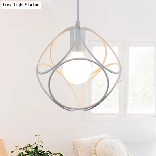 Industrial-Style Metal Pendant Light With Cage Shade - Square White/Black 1-Light Hanging Fixture