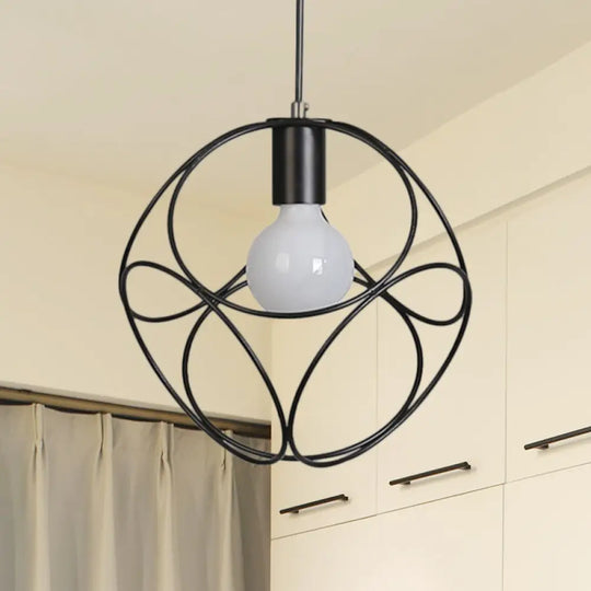 Industrial Style Metal Pendant Light With Cage Shade - White/Black Square Design Ideal For Indoor