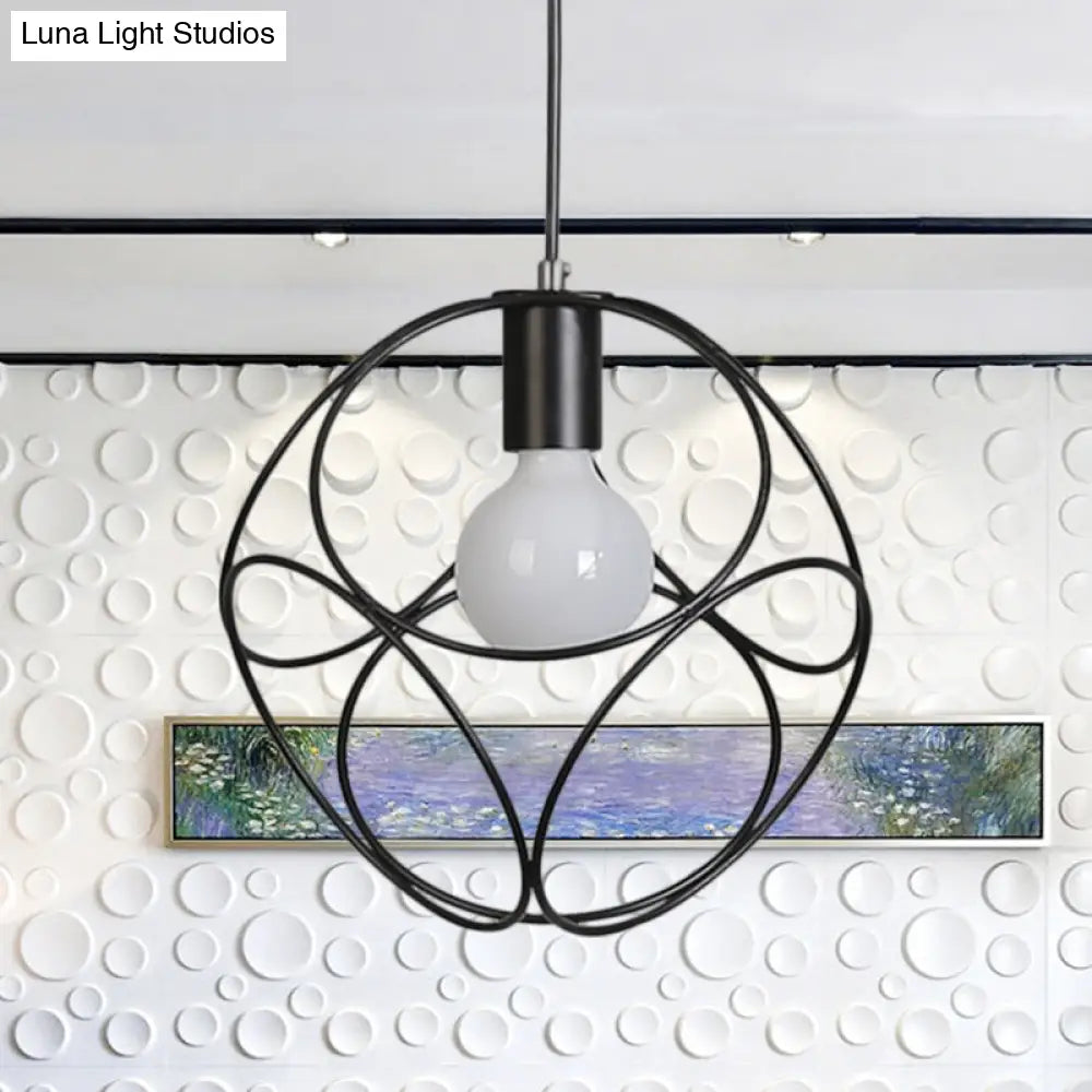 Industrial Style Metal Pendant Light With Cage Shade - White/Black Square Design Ideal For Indoor