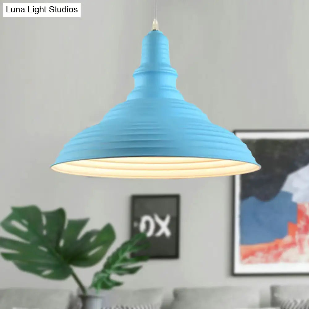 Industrial Style Metal Pink/Blue Double Bubble Pendant Lamp: Ribbed Design 1 Light Suspension For