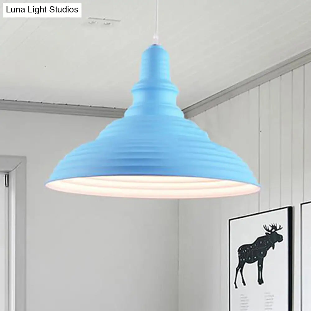 Industrial-Style Double Bubble Ribbed Pendant Lamp - Metal Pink/Blue Suspension Light For Bedroom