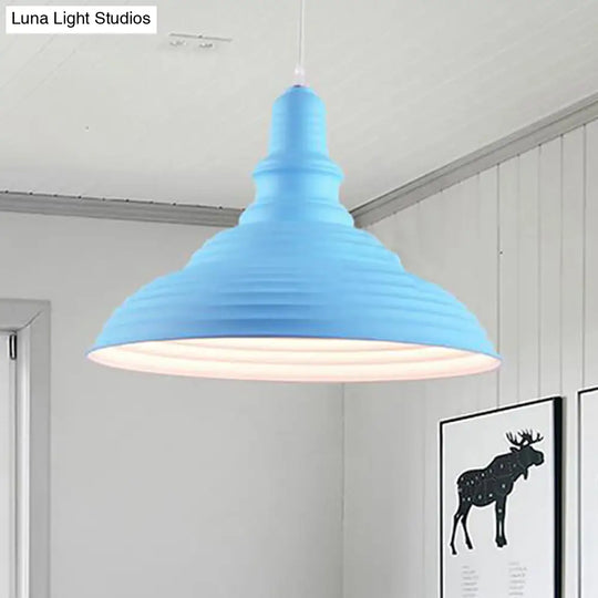 Industrial-Style Double Bubble Ribbed Pendant Lamp - Metal Pink/Blue Suspension Light For Bedroom