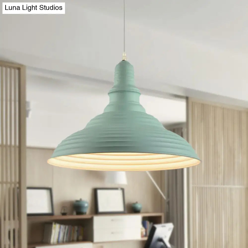 Industrial Style Metal Pink/Blue Double Bubble Pendant Lamp: Ribbed Design 1 Light Suspension For