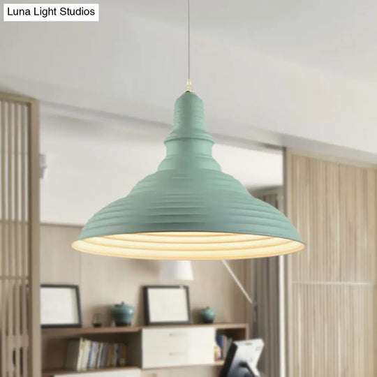 Industrial Style Metal Pink/Blue Double Bubble Pendant Lamp: Ribbed Design 1 Light Suspension For