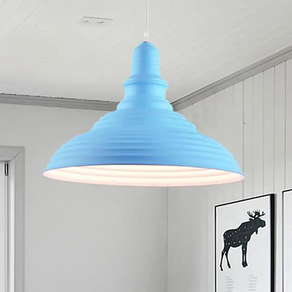 Industrial Style Metal Pink/Blue Double Bubble Pendant Lamp: Ribbed Design 1 Light Suspension For