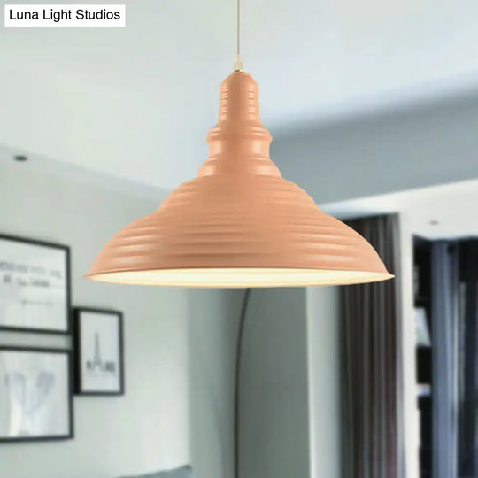 Industrial Style Metal Pink/Blue Double Bubble Pendant Lamp: Ribbed Design 1 Light Suspension For