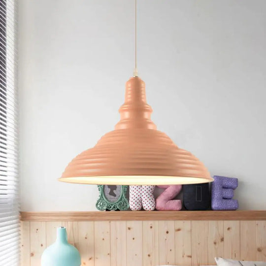 Industrial Style Metal Pink/Blue Double Bubble Pendant Lamp: Ribbed Design 1 Light Suspension For