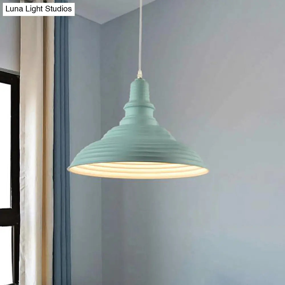 Industrial Style Metal Pink/Blue Double Bubble Pendant Lamp: Ribbed Design 1 Light Suspension For