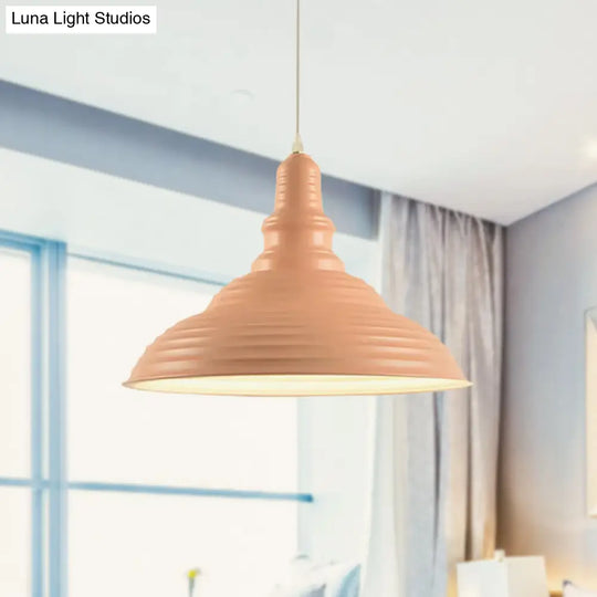 Industrial Style Metal Pink/Blue Double Bubble Pendant Lamp: Ribbed Design 1 Light Suspension For