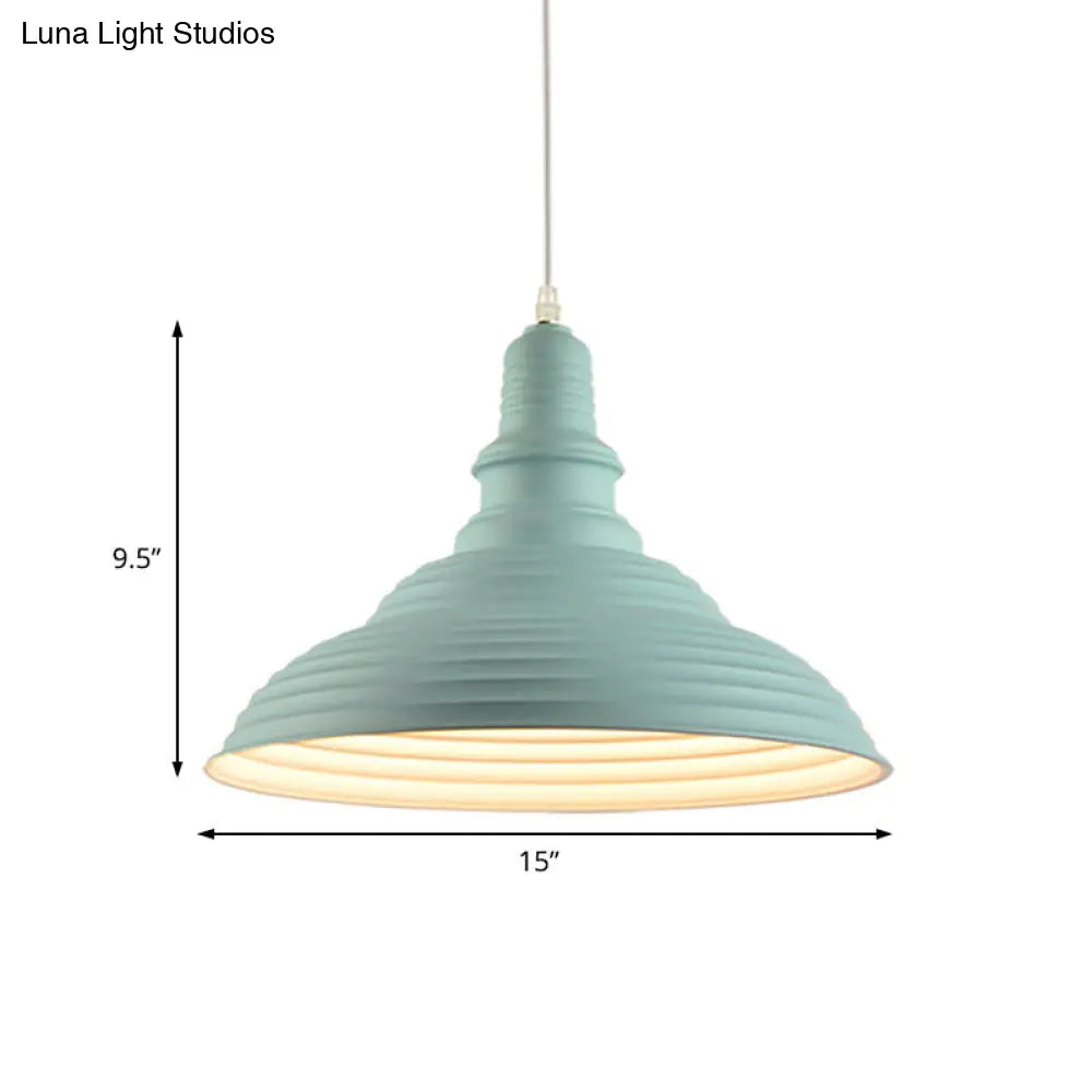 Industrial-Style Double Bubble Ribbed Pendant Lamp - Metal Pink/Blue Suspension Light For Bedroom