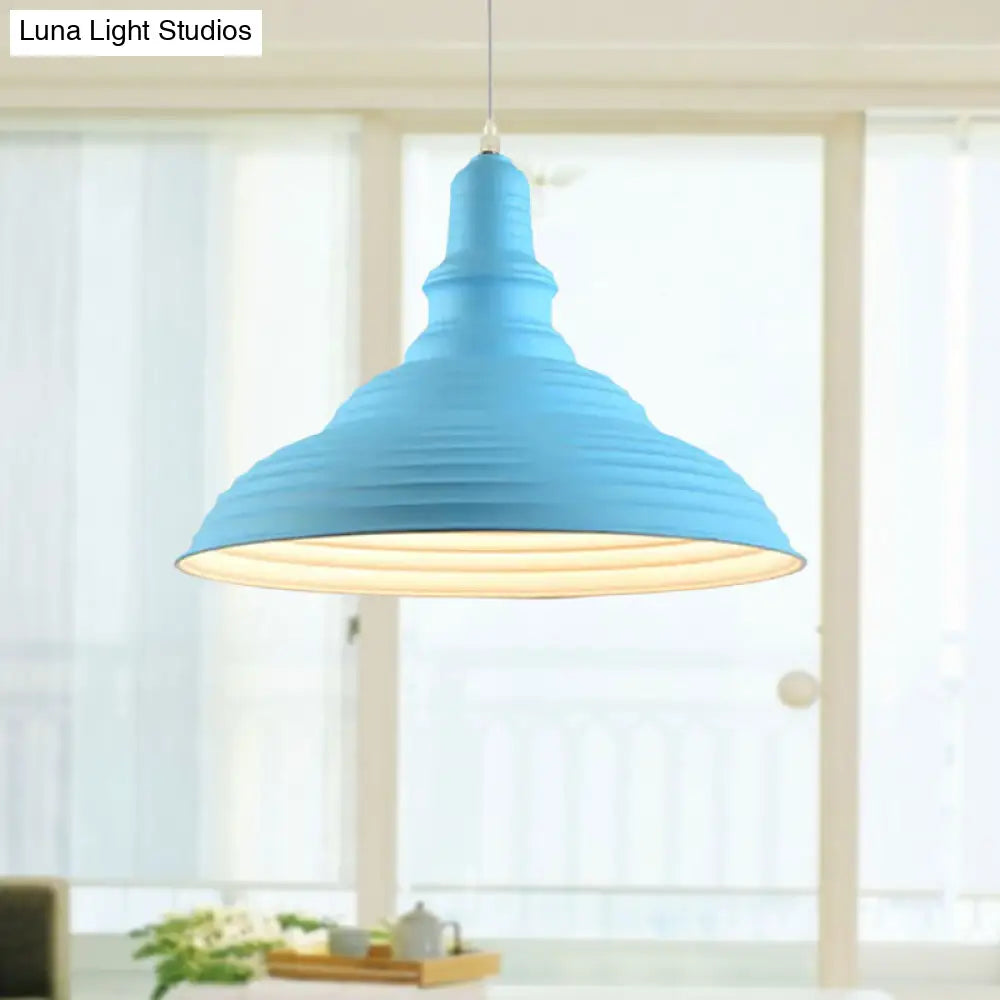 Industrial-Style Double Bubble Ribbed Pendant Lamp - Metal Pink/Blue Suspension Light For Bedroom