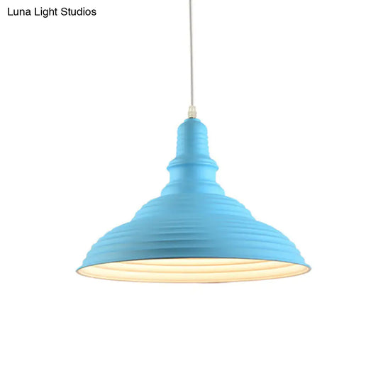 Industrial-Style Double Bubble Ribbed Pendant Lamp - Metal Pink/Blue Suspension Light For Bedroom