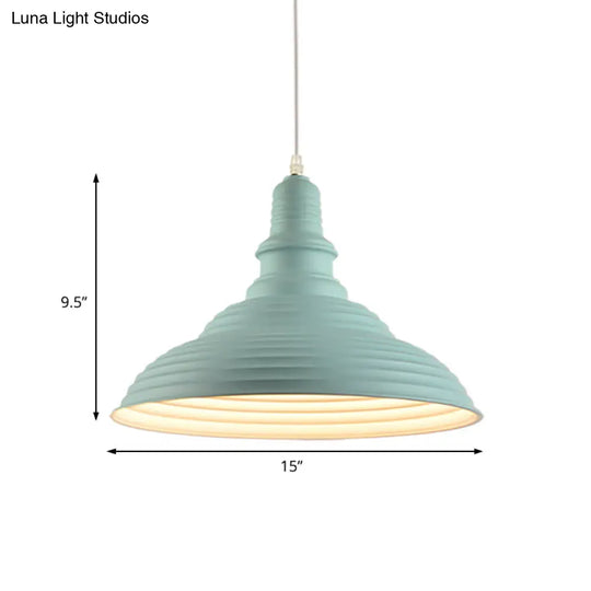 Industrial Style Metal Pink/Blue Double Bubble Pendant Lamp: Ribbed Design 1 Light Suspension For