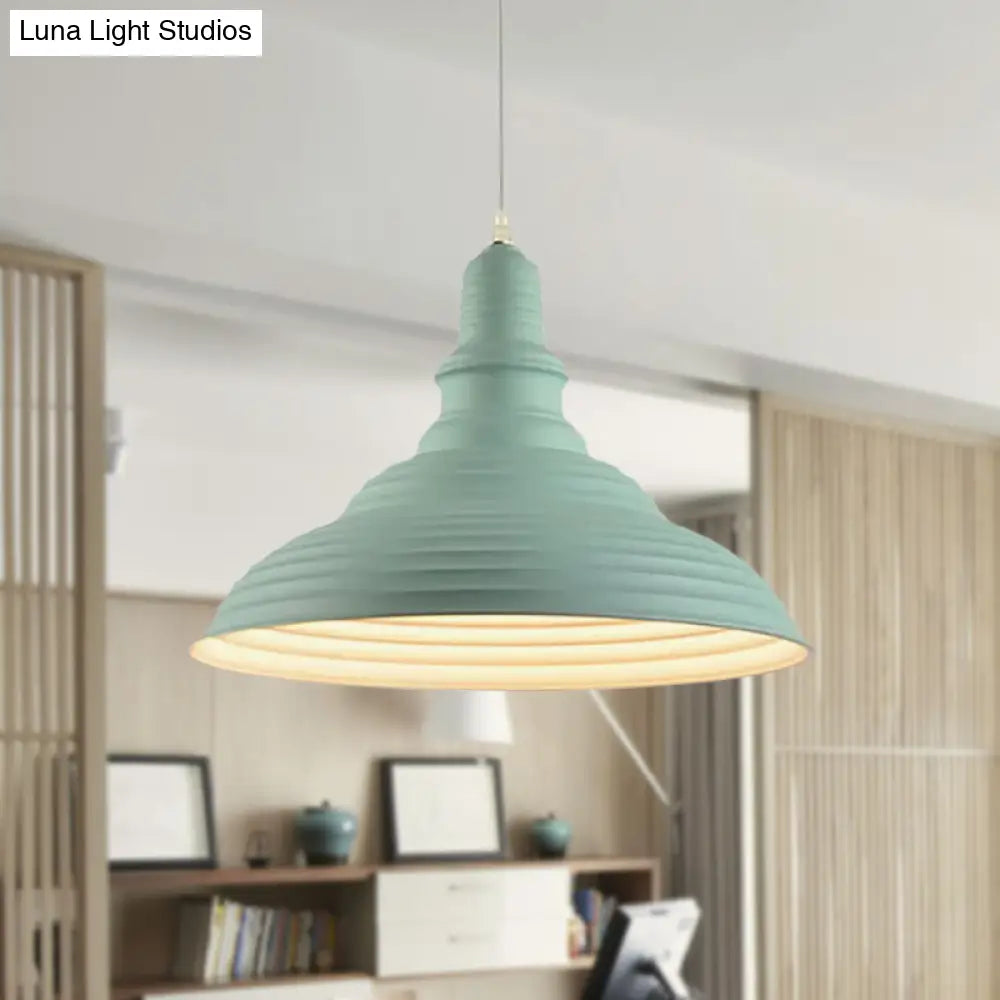 Industrial-Style Double Bubble Ribbed Pendant Lamp - Metal Pink/Blue Suspension Light For Bedroom