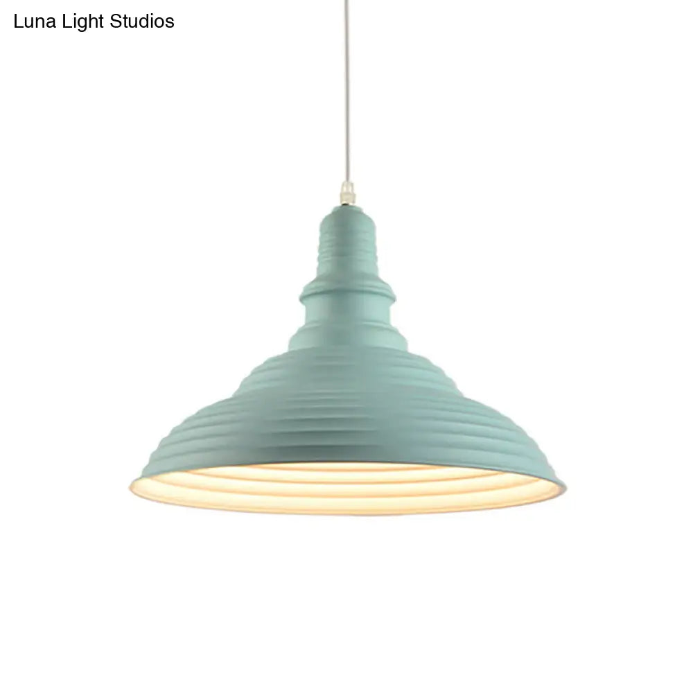 Industrial-Style Double Bubble Ribbed Pendant Lamp - Metal Pink/Blue Suspension Light For Bedroom