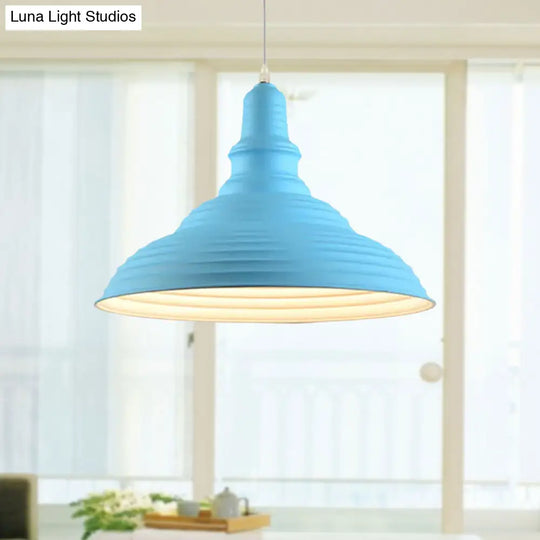 Industrial Style Metal Pink/Blue Double Bubble Pendant Lamp: Ribbed Design 1 Light Suspension For