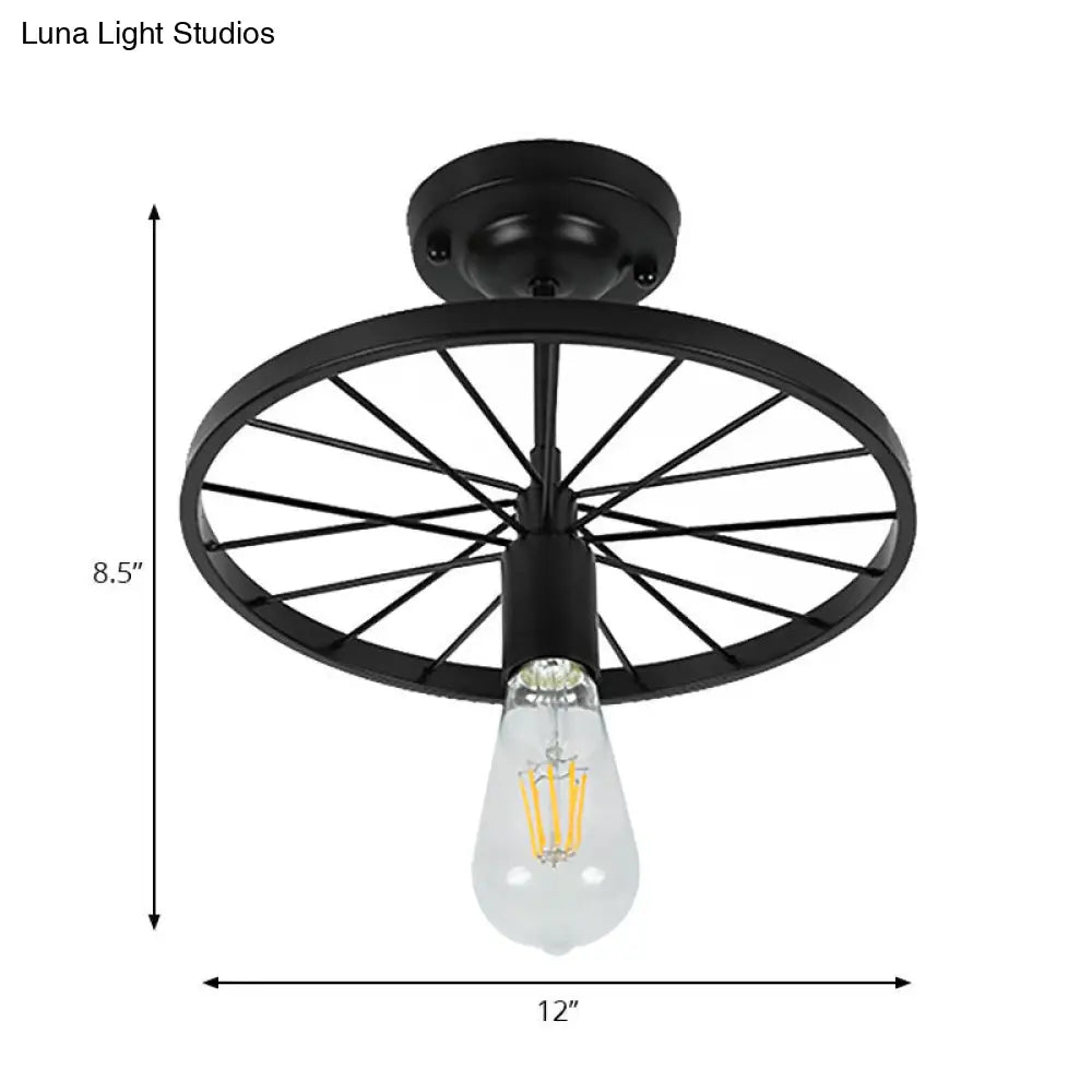 Industrial Style Metal Semi Flush Ceiling Light With Black Finish - Bare Bulb Restaurant Fixture