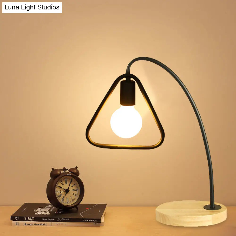 Industrial Style Metal Table Light With Triangle Frame Shade - Bedroom Lighting Solution