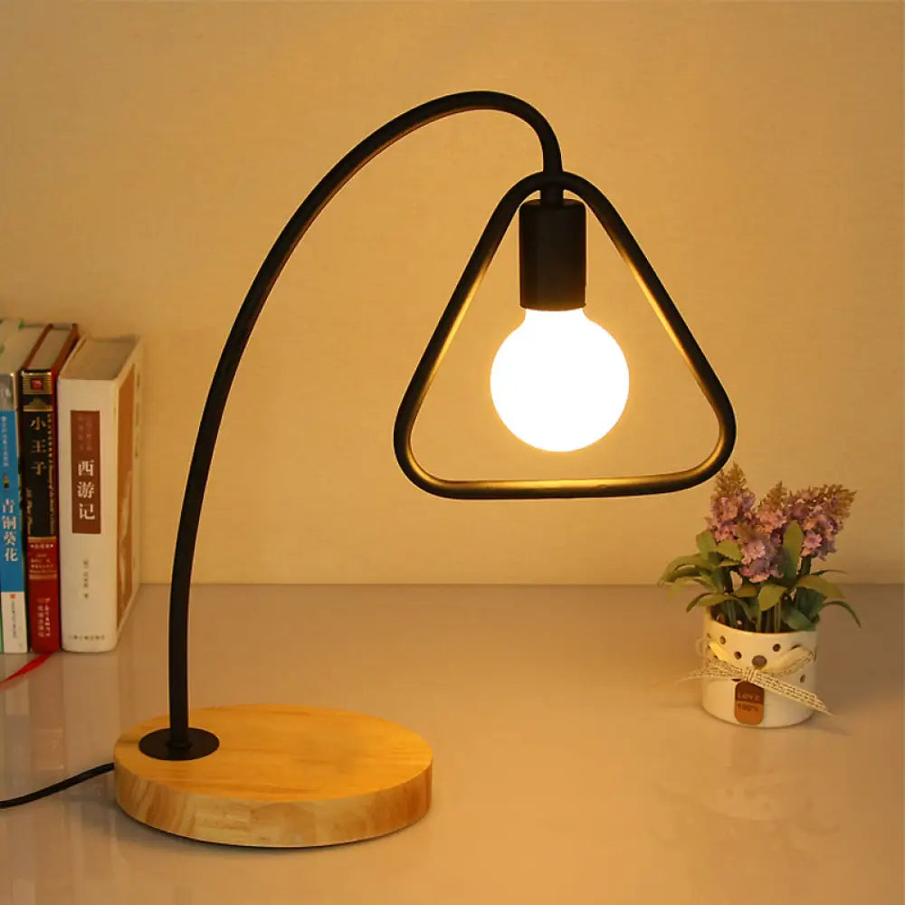 Industrial Style Metal Table Light With Triangle Frame Shade - Bedroom Lighting Solution Black